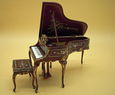 Bespaq Mahogany Hand Painted Madeline Rose Piano and Stool 1:12 Scale Bespaq Mahogany Hand Painted Madeline Rose Piano and Stool 1:12 Scale