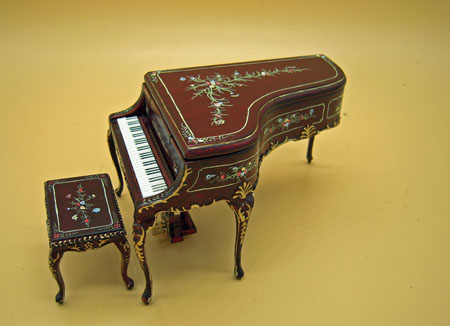 Mahogany Bespaq Hand Painted Madeline Rose Piano & Stool 1:12 Scale Mahogany Bespaq Hand Painted Madeline Rose Piano & Stool 1:12 Scale