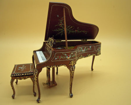 Bespaq Walnut Hand Painted Madeline Rose Piano & Stool 1:12 Scale Bespaq Walnut Hand Painted Madeline Rose Piano & Stool 1:12 Scale