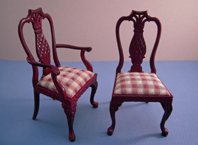 1" scale Bespaq Mahogany Martinique Pineapple dining chairs 1" scale Bespaq Mahogany Martinique Pineapple dining chairs