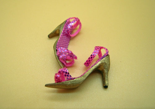 Falcon Fuchsia and Gold High Heel Shoes 1:12 scale 