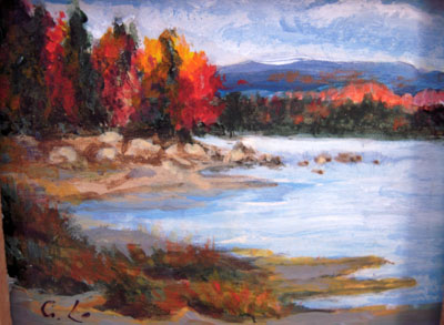 1" scale Carol Landry original acrylic framed landscape Maine Coast