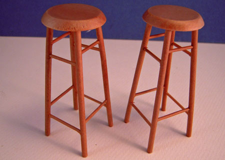 Pair Of Walnut 3" Bar Stools 1:12 Scale