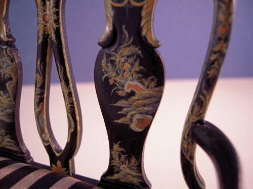 Black Chinoiserie Queen Anne Settee 1:12 Scale Black Chinoiserie Queen Anne Settee 1:12 Scale