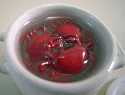 1" scale miniature Karen Aird hand crafted crab in a pot 1" scale miniature Karen Aird hand crafted crab in a pot