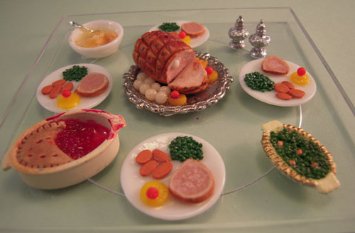 Handcrafted Ham Dinner For Four 1:12 Scale Handcrafted Ham Dinner For Four 1:12 Scale