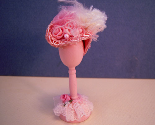 Loretta Kasza Hand Crafted Pink Hat On A Wooden Stand 1:12 Scale