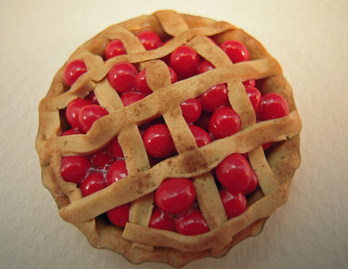 Hand Crafted Cherry Lattice Pie 1:12 scale