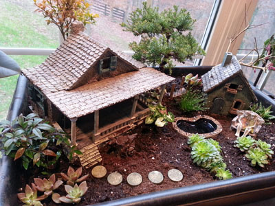 Fairy Garden with stepping stone, pond and trees
