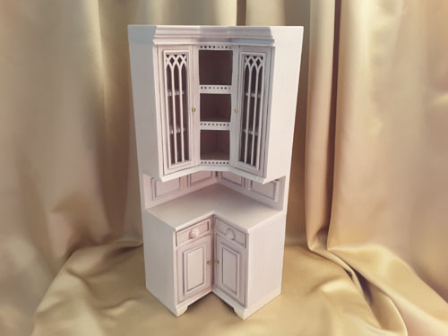 Majestic Mansions Cambridge Manor Washed White Corner Cabinet 1:12 P097WT Majestic Mansions Cambridge Manor Washed White Corner Cabinet 1:12 P097WT