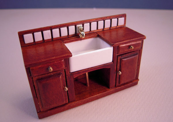 Sink Mountain Miniatures Three Piece Walnut Kitchen Set 1:24 scale Sink Mountain Miniatures Three Piece Walnut Kitchen Set 1:24 scale