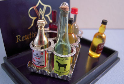 1" scale miniature Reutter filled antique liquor caddy 1" scale miniature Reutter filled antique liquor caddy