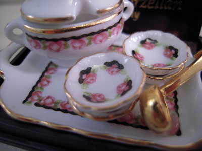 1" scale Reutter Porcelain Black Rose Soup Set