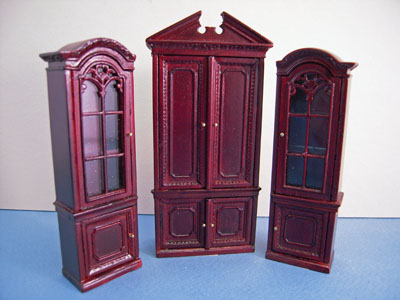 Bespaq 1/2" scale miniature three piece mahogany gallery bookcase set