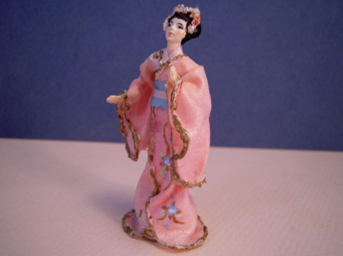 Hana In A Pink Kimono Miniature Doll 1:24 Scale Hana In A Pink Kimono Miniature Doll 1:24 Scale