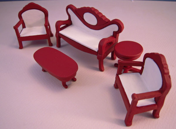 Five Piece Mahogany Resin Living Room Set 1:24 Scale Dollhouse Miniature Five Piece Mahogany Resin Living Room Set 1:24 Scale Dollhouse Miniature