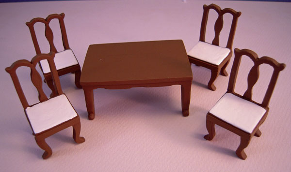 Walnut Resin Dining Room Set 1:24 Scale Dollhouse Miniature