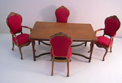 Bespaq Walnut Ruby Red Dining Room Set 1:12 scale