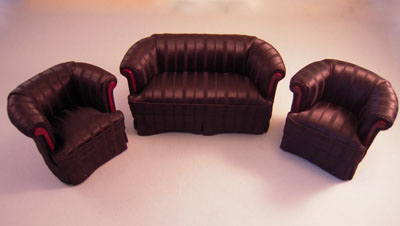 Bespaq Miniature Three Piece Black Silk Deco Sofa Set 1:12 scale