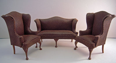 Bespaq Three Piece Elegant Brown Faux Leather Sofa Set 1 12 Scale