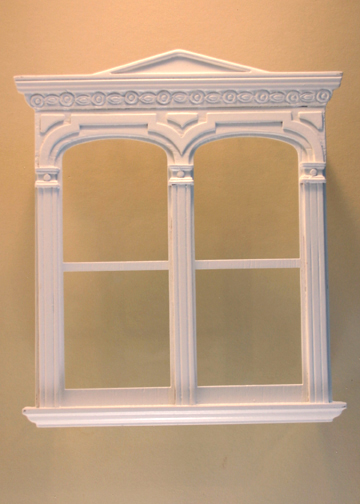 Majestic Mansions Miniature White Golden Gate Decorated Double Window 1:12 scale