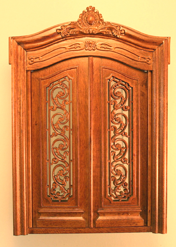 Majestic Mansions Miniature Walnut Pollinade Carved Double Door 1:12 scale