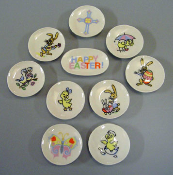 By Barb Ten Piece Decorative Easter Plates 1:12 scale