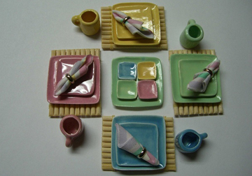 Handcrafted Pastel Square Dinner Set 1:12 scale