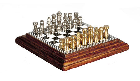 Miniature Walnut Chess Set On A Board 1:12 scale 