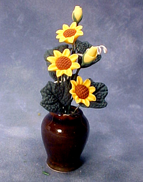 Bright deLights Sun Flowers In A Brown Vase 1:12 scale