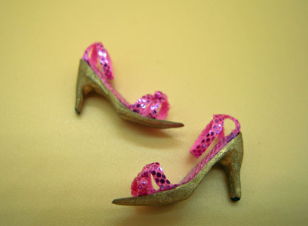 Falcon Fuchsia and Gold High Heel Shoes 1:12 scale 