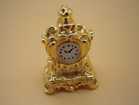 Dollhouse Miniature Vintage Domed Gold Mantle Clock 1:12 Scale Non-working ZP 