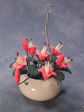 Bright deLights Pink Flowers In A Hanging Pot 1:12 scale