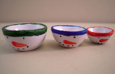 Three Piece Snowman Ceramic Mixing Bowl Set 1:12 scale