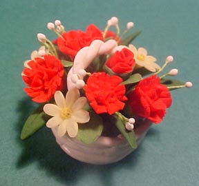 Hand and Heart Basket Of Red Carnations 1:12 scale