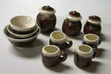 Miniature By Barb Brown and White Canister and Bowl Set 1:12 scale