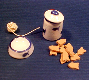 Cat Bowl, Canister and Toy Set 1:12 scale