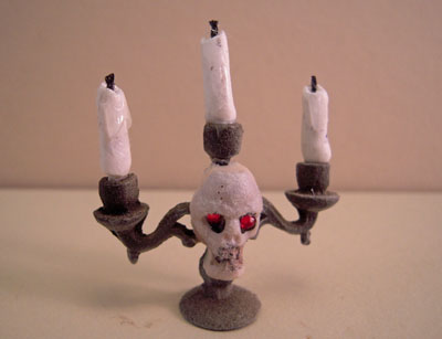 Crickets And Caterpillars Creepy Skull Candelabra With Candles 1:12 scale