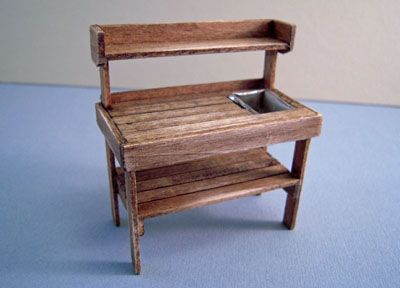 CJ's Miniatures Handcrafted Antique Walnut Potting Bench 1:24 scale