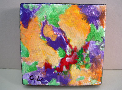 Carol Landry Fine Art Original Green and Coral Abstract Painting 1:12 scale