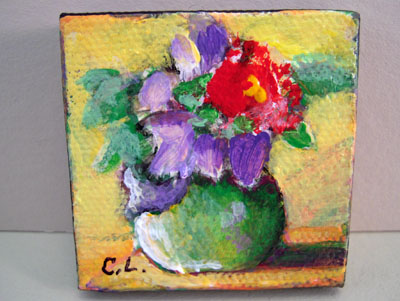 Carol Landry Fine Art Original Red Flower In A Vase Still Life Painting 1:12 scale