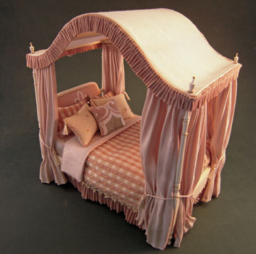 1:12 Scale Mahogany Coloured 4 Poster Bed Tumdee Dolls House Miniature 008 
