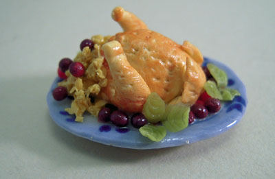 Roasted Turkey on a Platter With Fruit 1:24 scale