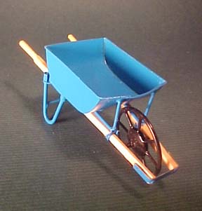Miniature Dollhouse Heavy Duty Wheelbarrow  Blue 2" H X 5 1/4" L 