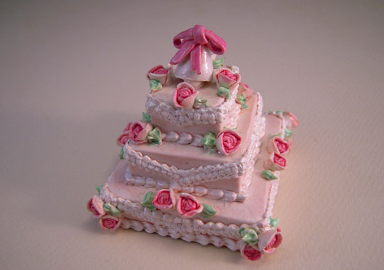 Three Tier Wedding Cake With Pink Flowers 1:12 scale 