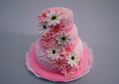 Bright deLights Three Tier Pink Flower Cake 1:12 scale