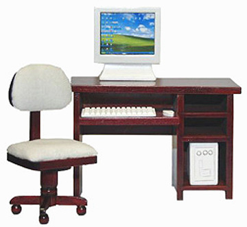 Mahogany Computer Desk Set 1:12 scale