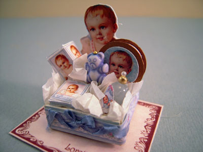 Loretta Kasza Miniature Handcrafted Blue Baby Bath Accessory Box 1:12 scale