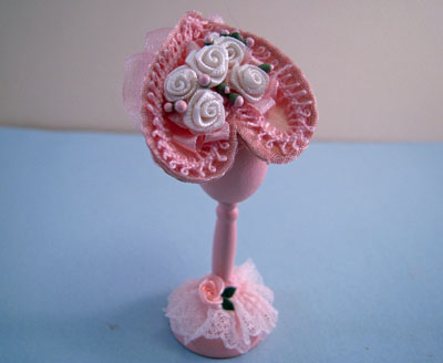 Loretta Kasza 1" Scale Hand Crafted Pink Hat On A Wooden Stand