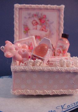 Loretta Kasza Miniature Handcrafted Pink Baby Bath Box 1:12 scale